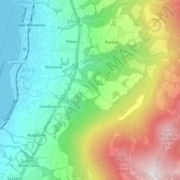 Carte topographique Garone, altitude, relief