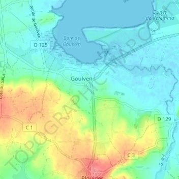 Carte topographique Gouerven, altitude, relief