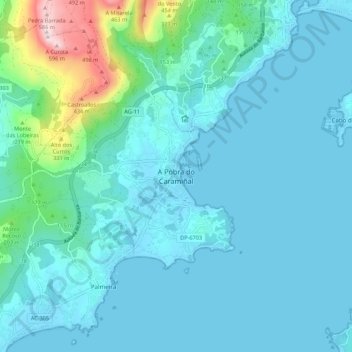 Carte topographique A Pobra do Caramiñal, altitude, relief