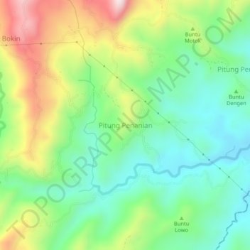 Carte topographique Pitung Penanian, altitude, relief