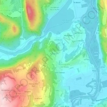 Carte topographique Écrivieux, altitude, relief