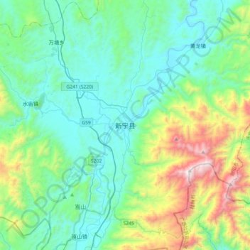 Carte topographique Xinning, altitude, relief