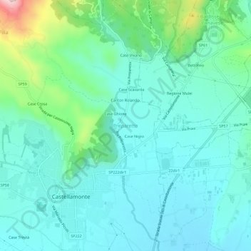 Carte topographique Preparetto, altitude, relief