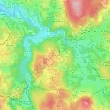Carte topographique Romières, altitude, relief