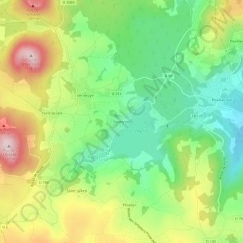 Carte topographique Sauteyras, altitude, relief