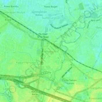 Carte topographique Margajaya, altitude, relief