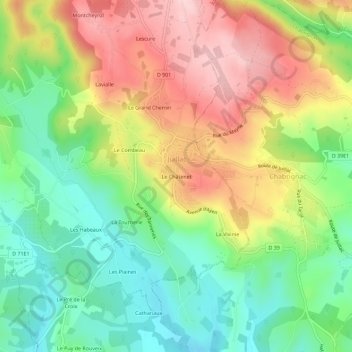 Carte topographique Le Châtenet, altitude, relief