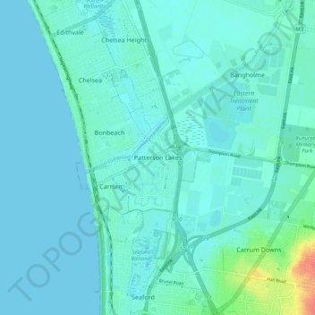 Carte topographique Patterson Lakes, altitude, relief