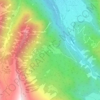 Carte topographique Köfels, altitude, relief