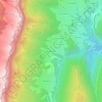 Carte topographique Bourg Menu, altitude, relief
