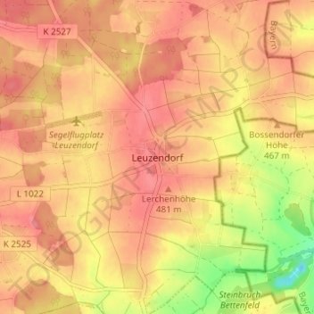 Carte topographique Leuzendorf, altitude, relief