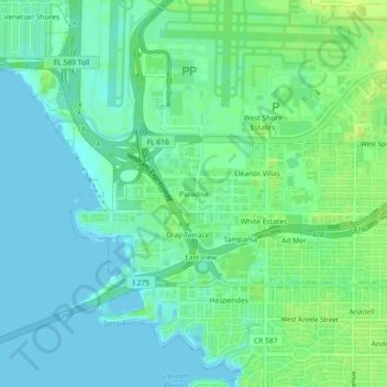 Carte topographique Paradise, altitude, relief