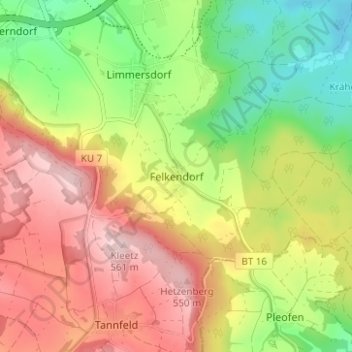 Carte topographique Felkendorf, altitude, relief