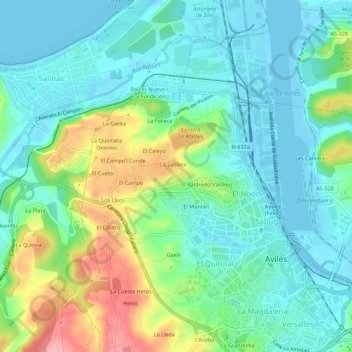 Carte topographique Solaiglesia, altitude, relief
