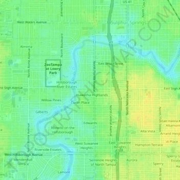 Carte topographique Florida Avenue Heights, altitude, relief