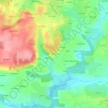 Carte topographique Kerhuilin, altitude, relief