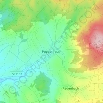 Carte topographique Poppenreuth, altitude, relief
