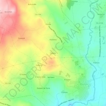 Carte topographique Calvelo, altitude, relief