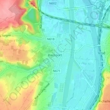 Carte topographique Haccourt, altitude, relief