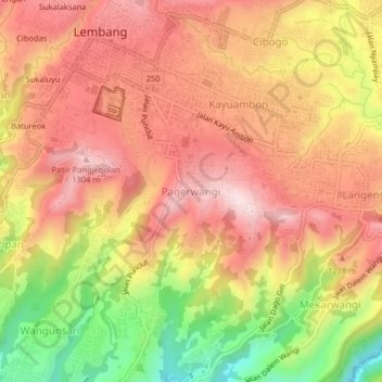Carte topographique Pagerwangi, altitude, relief