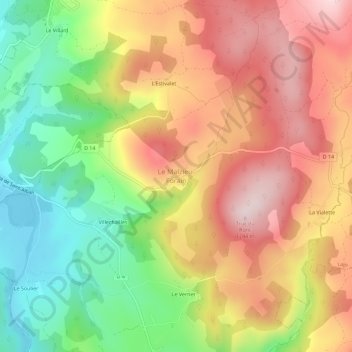 Carte topographique Le Malzieu-Forain, altitude, relief