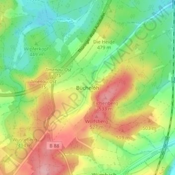 Carte topographique Bücheloh, altitude, relief