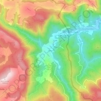 Carte topographique Canac, altitude, relief
