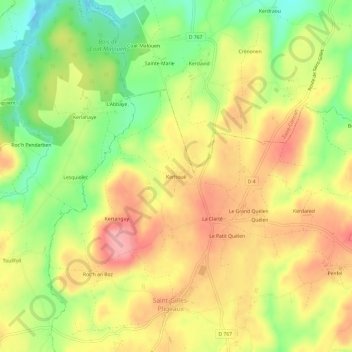 Carte topographique Kerhoué, altitude, relief