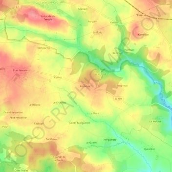 Carte topographique Kerhouarn, altitude, relief