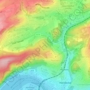 Carte topographique Nacken, altitude, relief