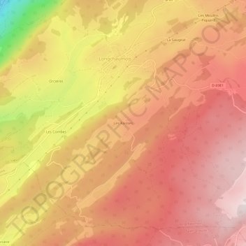 Carte topographique Les Raisses, altitude, relief
