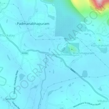 Carte topographique Puliurkuruchi, altitude, relief