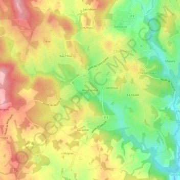 Carte topographique Bois-Combet, altitude, relief