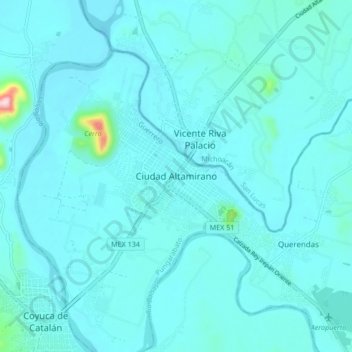 Carte topographique Ciudad Altamirano, altitude, relief