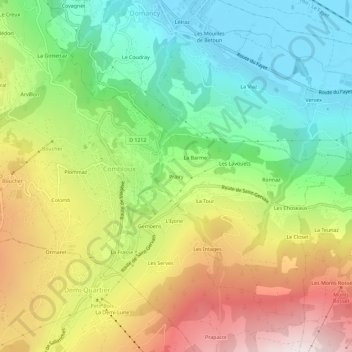 Carte topographique Prairy, altitude, relief