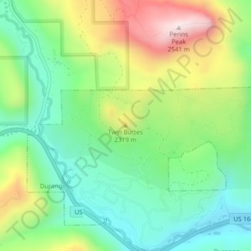 Carte topographique Twin Buttes, altitude, relief