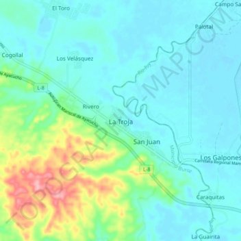 Carte topographique La Troja, altitude, relief