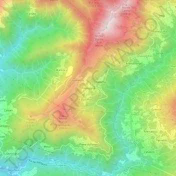 Carte topographique Paravagna, altitude, relief