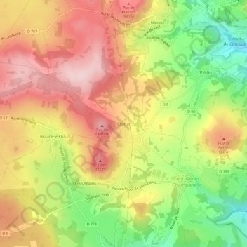 Carte topographique Chatrat, altitude, relief