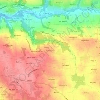 Carte topographique Keradennec, altitude, relief