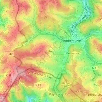 Carte topographique Heid, altitude, relief