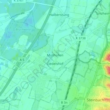 Carte topographique Müllhofen, altitude, relief