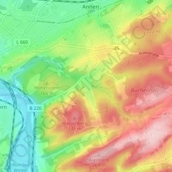 Carte topographique Borbach, altitude, relief