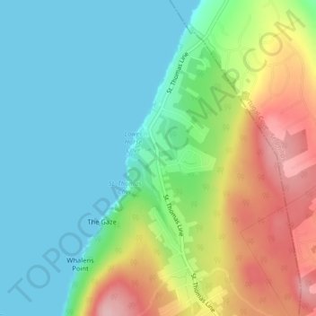 Carte topographique St. Thomas, altitude, relief