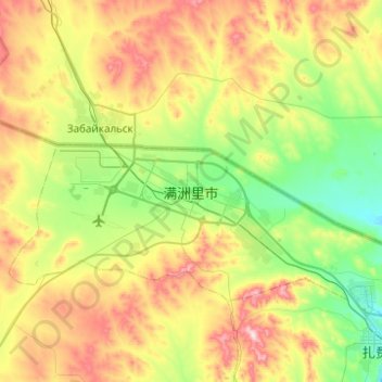 Carte topographique Manzhouli, altitude, relief
