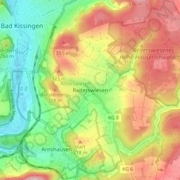 Carte topographique Reiterswiesen, altitude, relief