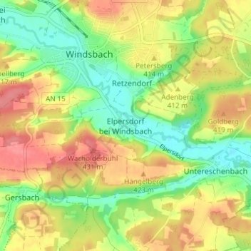 Carte topographique Elpersdorf bei Windsbach, altitude, relief