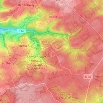 Carte topographique Paulushof, altitude, relief