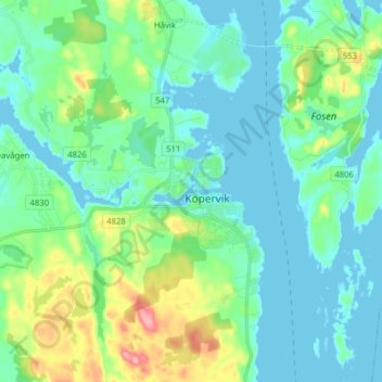 Carte topographique Kopervik, altitude, relief