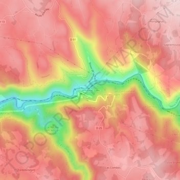 Carte topographique Lamativie-Gare, altitude, relief